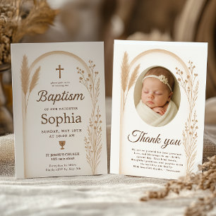 Boho Baptism Invitation and Thank You Card Set