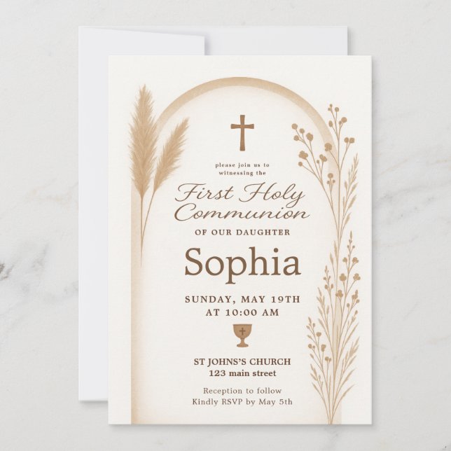 Boho Baptism Invitation and Thank You Card Set (Front)