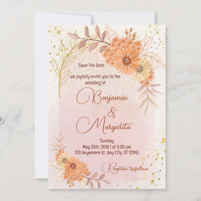 Boho Baptism Invite, Pampas Grass Boho wedding Invitation (Front)