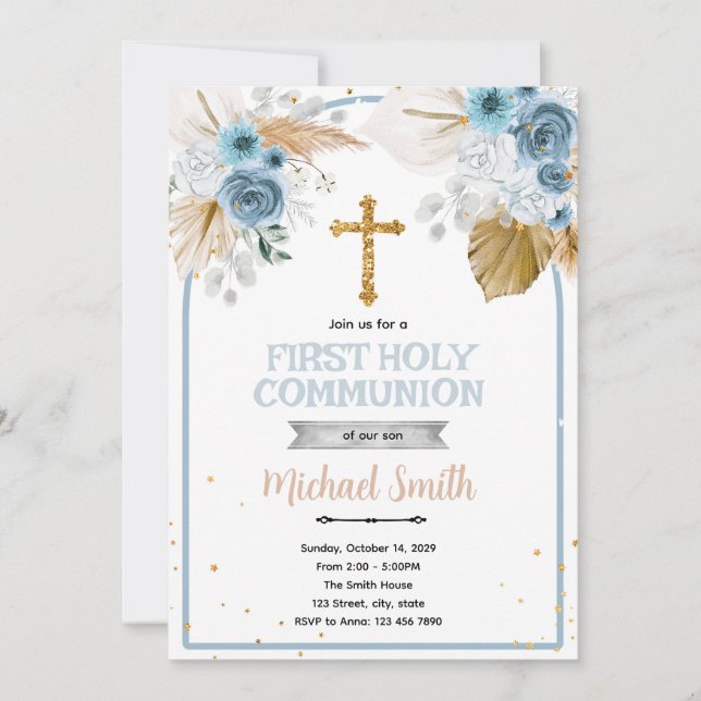 Boho Baptism party Invitation (Front)