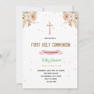 Boho baptism theme invitation