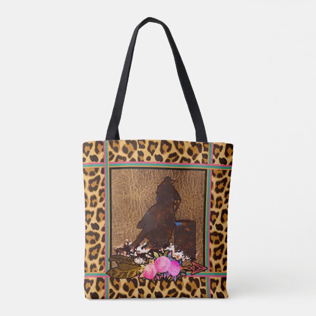 BOHO BARREL RACER BARREL RACING LEOPARD PRINT TOTE BAG (Back)
