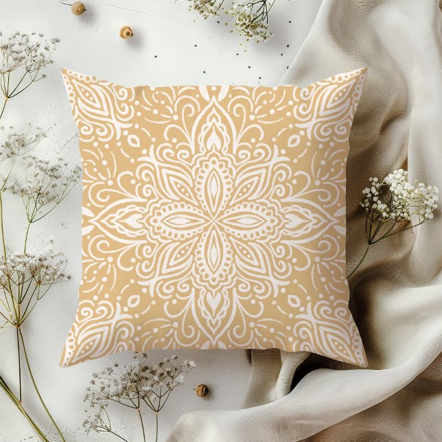 Boho Barrett Mandala burlywood yellow Cushion (Creator Uploaded)