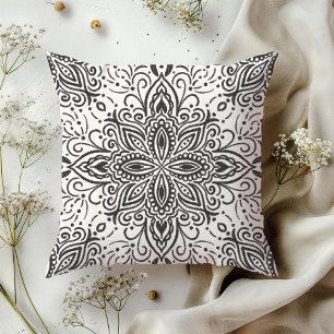 Boho Barrett Mandala eclipse black Cushion