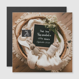 Boho basket baby reveal pregnancy announcement 