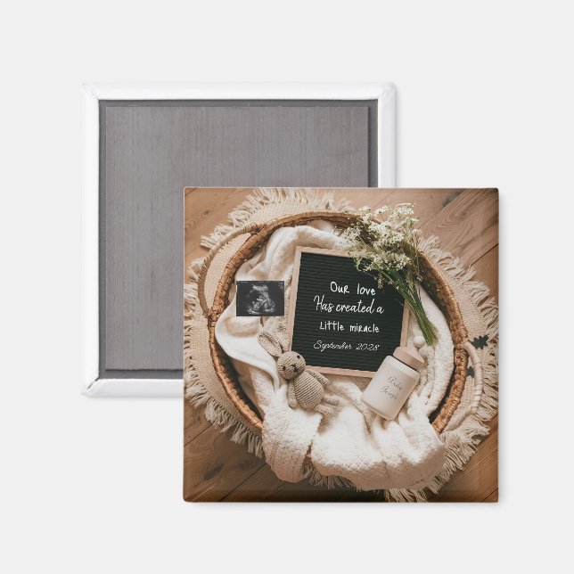 Boho basket  pregnancy announcement keepsake  magnet (Front/Back)