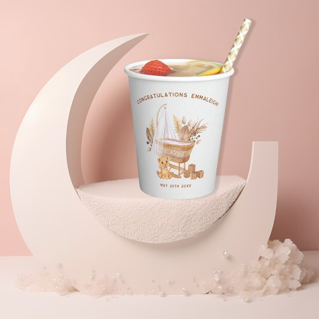Boho Bassinet Nursery Baby Shower Paper Cups (Creator Uploaded)