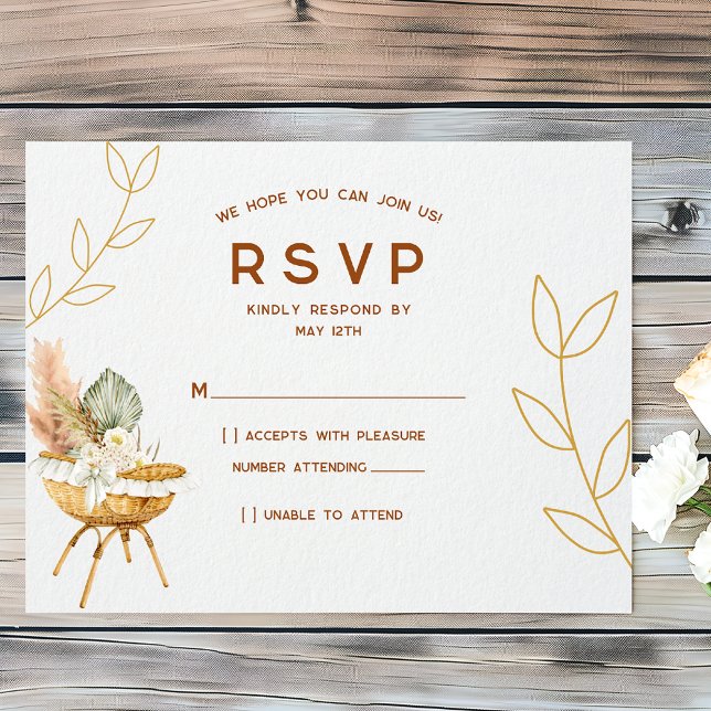 Boho Bassinet Nursery Baby Shower RSVP card (Creator Uploaded)