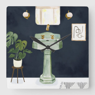 Boho Bath Sinks II Square Wall Clock