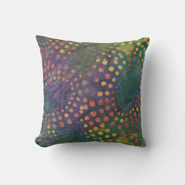 Boho Batik Rainbow Dots Pattern Purple Green Cushion (Front)