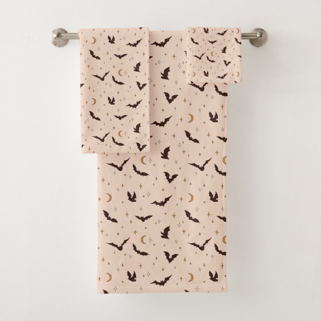 Boho Bats and Stars Halloween Pattern Bath Towel Set (Insitu)