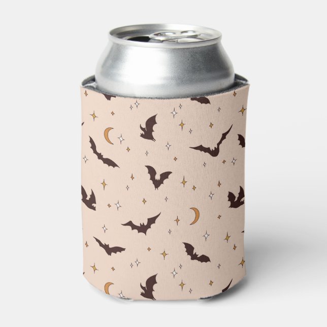 Boho Bats and Stars Halloween Pattern Can Cooler (Can Front)