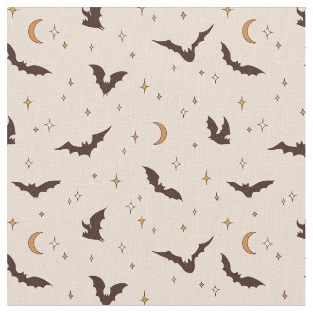 Boho Bats and Stars Halloween Pattern Fabric (Close Up)