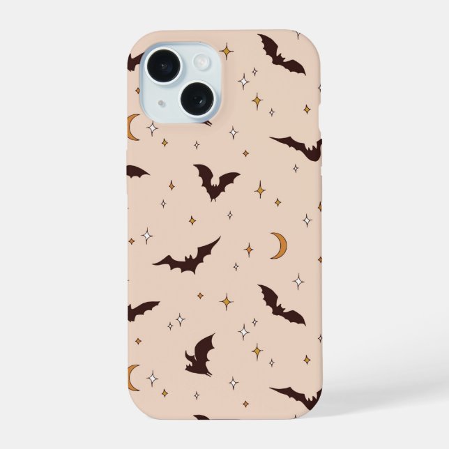 Boho Bats and Stars Halloween Pattern iPhone 15 Case (Back)
