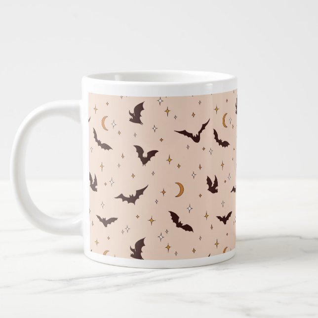 Boho Bats and Stars Halloween Pattern Large Coffee Mug (Left)