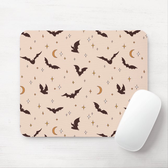 Boho Bats and Stars Halloween Pattern Mouse Mat (With Mouse)