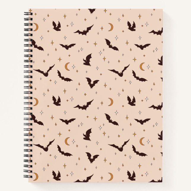 Boho Bats and Stars Halloween Pattern Notebook (Front)