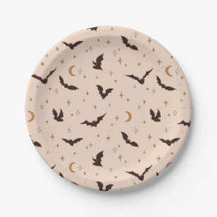 Boho Bats and Stars Halloween Pattern Paper Plate