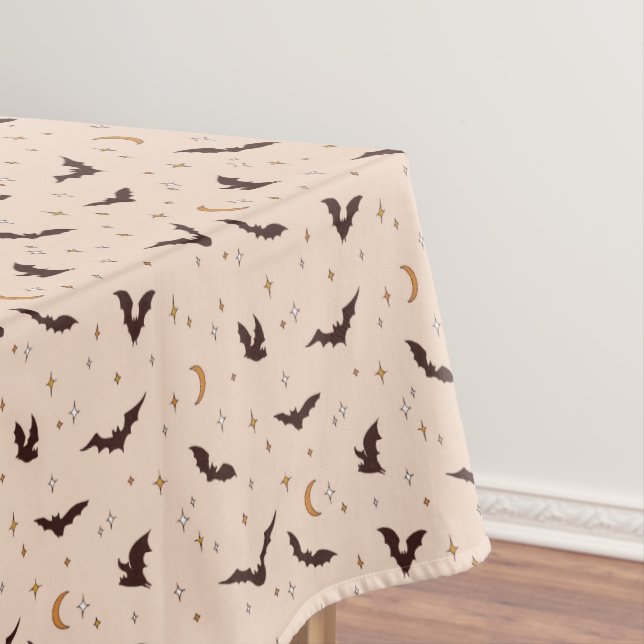 Boho Bats and Stars Halloween Pattern Tablecloth (In Situ)