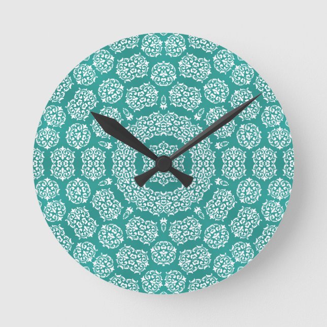 Boho Bazaar Cerulean Pattern Round Clock (Front)