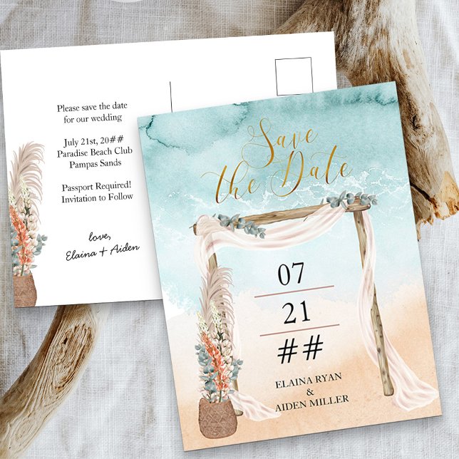 Boho Beach Arbor Destination Wedding Save The Date Announcement Postcard (Creator Uploaded)