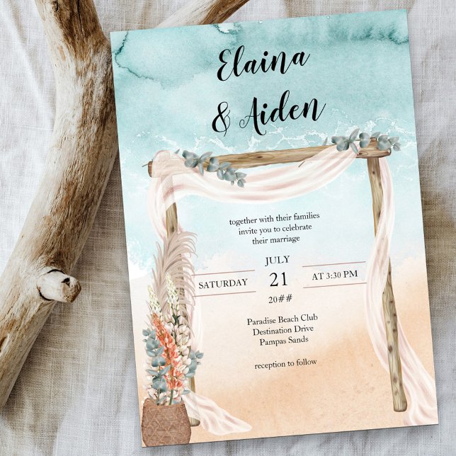Boho Beach Arbor Watercolor Ocean Wedding Invitation (Creator Uploaded)