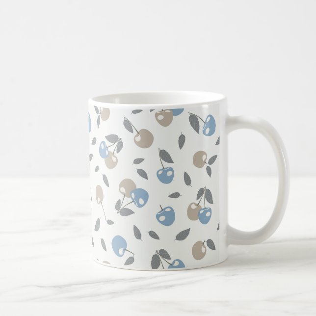 Boho Beach Cherries - beige blue fruit pattern. Coffee Mug (Right)
