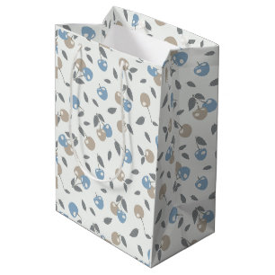 Boho Beach Cherries - beige blue fruit pattern. Medium Gift Bag