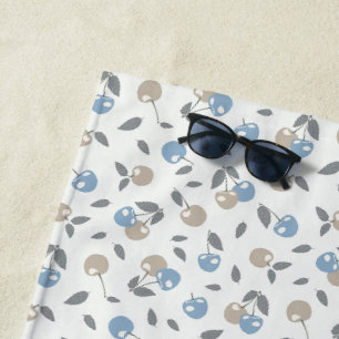 Boho Beach Cherries - beige blue fruit pattern. Towel