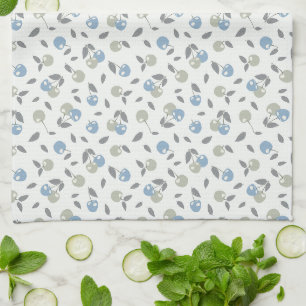 Boho Beach Cherries - sage blue fruit pattern. Tea Towel
