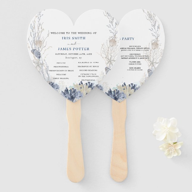 Boho Beach Destination Hampton Wedding Program Hand Fan (Front and Back)