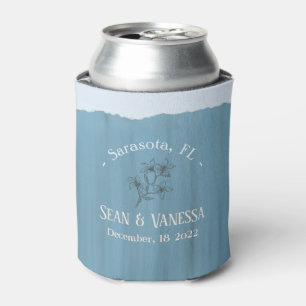 Boho Beach Dusty Blue Wedding Can Cooler
