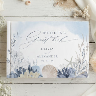 Boho Beach Elegant Romantic Blue Wedding Guest Book