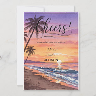 Boho Beach Ocean California & Golden Sun Wedding  Invitation