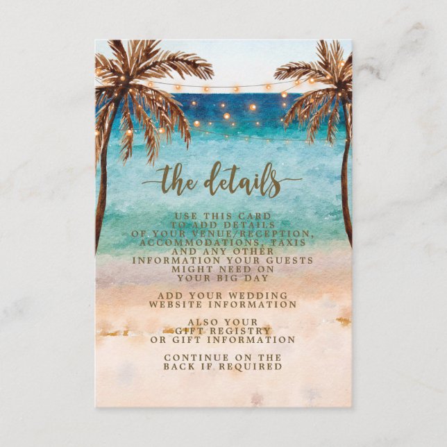 boho beach scene wedding information card (Front)
