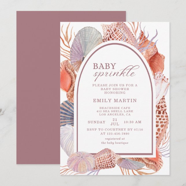 Boho Beach Seashell Baby Sprinkle Invitation (Front/Back)