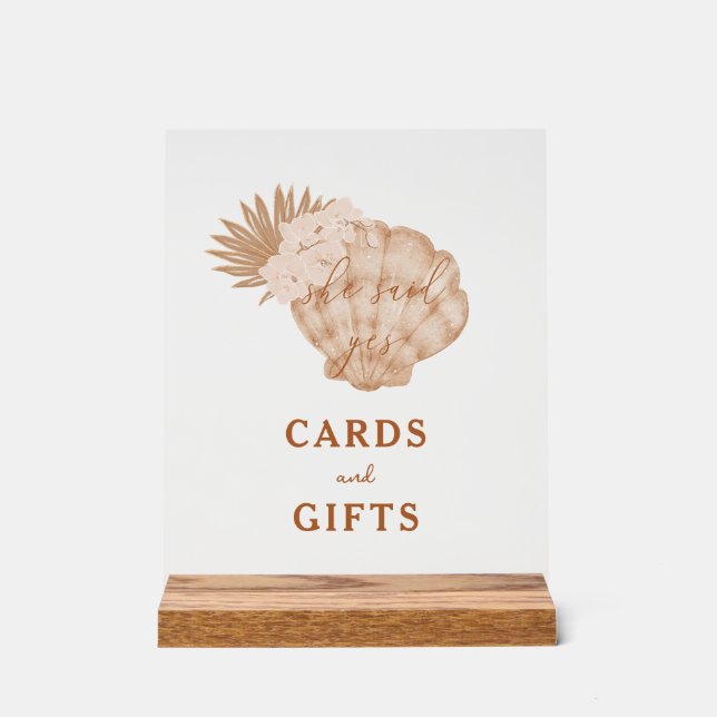 Boho Beach Seashell Bridal Shower Cards and Gifts Acrylic Sign (Front)