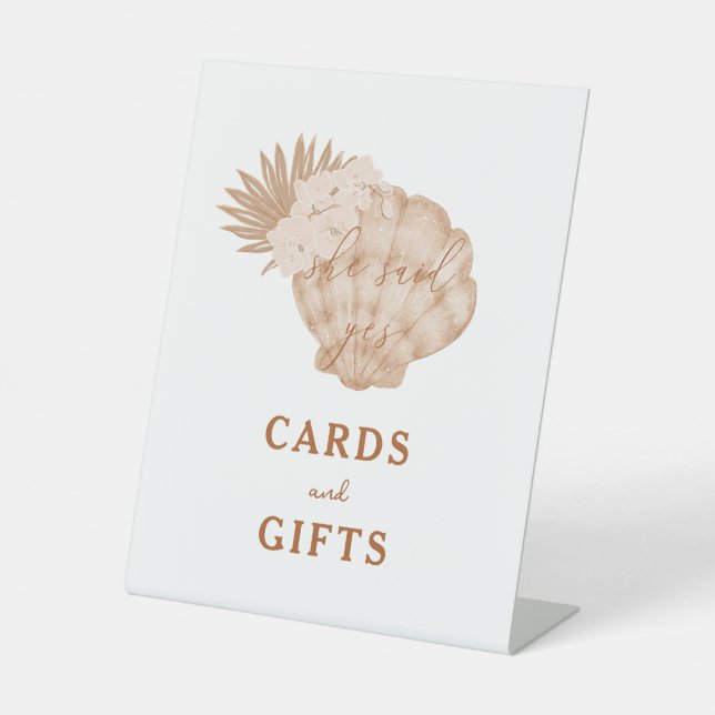 Boho Beach Seashell Bridal Shower Cards and Gifts Pedestal Sign (Front)
