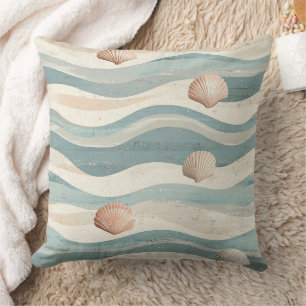 Boho Beach Seashell Waves Cushion