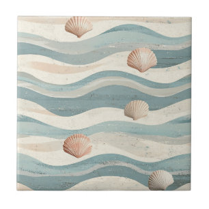 Boho Beach Seashell Waves Tile