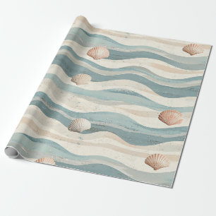 Boho Beach Seashell Waves Wrapping Paper