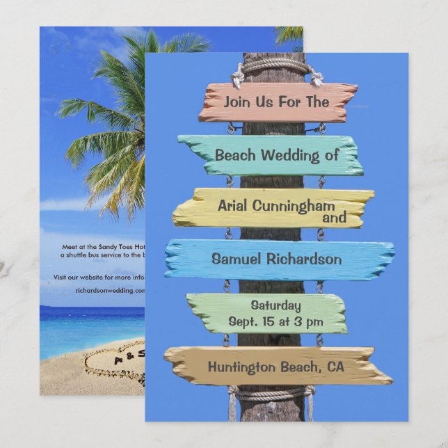 Boho Beach Sign Tropical Wedding Invitation (Front/Back)