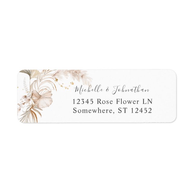 Boho Beach Tropical Beige Floral Return Address (Front)