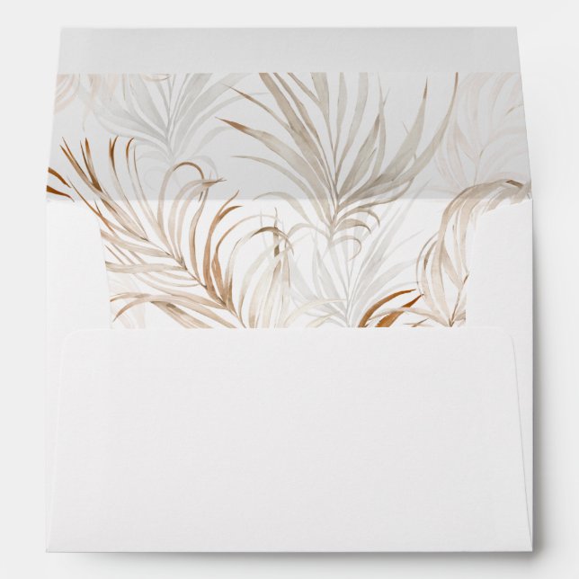 Boho Beach Tropical Beige Leaves Envelope (Back (Bottom))