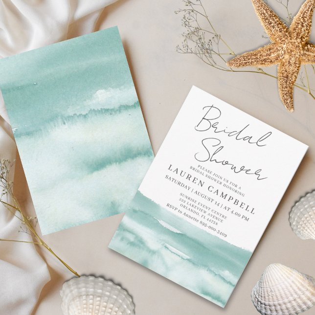 Boho Beach Watercolor Teal Blue  Bridal Shower Invitation (Creator Uploaded)