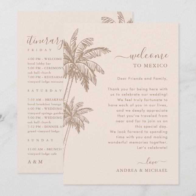 Boho Beach Wedding Welcome Letter Itinerary Card (Front/Back)