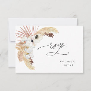 Boho Beach White Floral w Meal RSVP Card