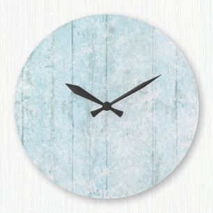 Boho Beach Wood Coastal Blue Modern Large Clock