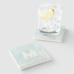 Boho Beach Wood Rustic Monogram Coastal Modern Stone Coaster