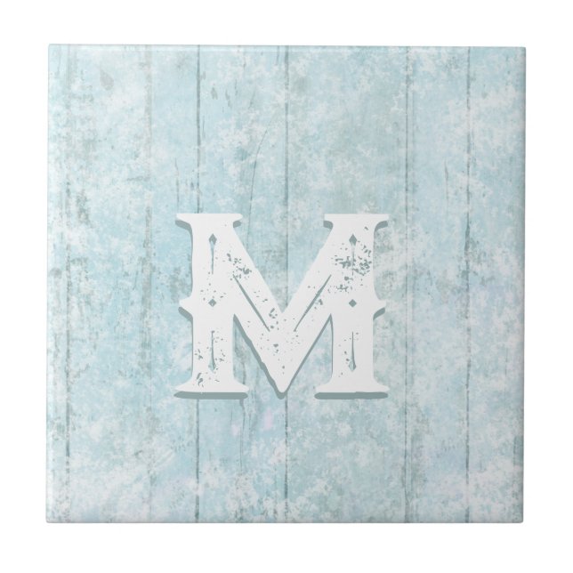 Boho Beach Wood Rustic Monogram Coastal Modern Tile (Front)